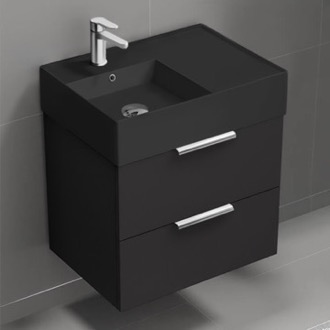 Bathroom Vanity Black Bathroom Vanity With Black Sink, Modern, Wall Mounted, 24